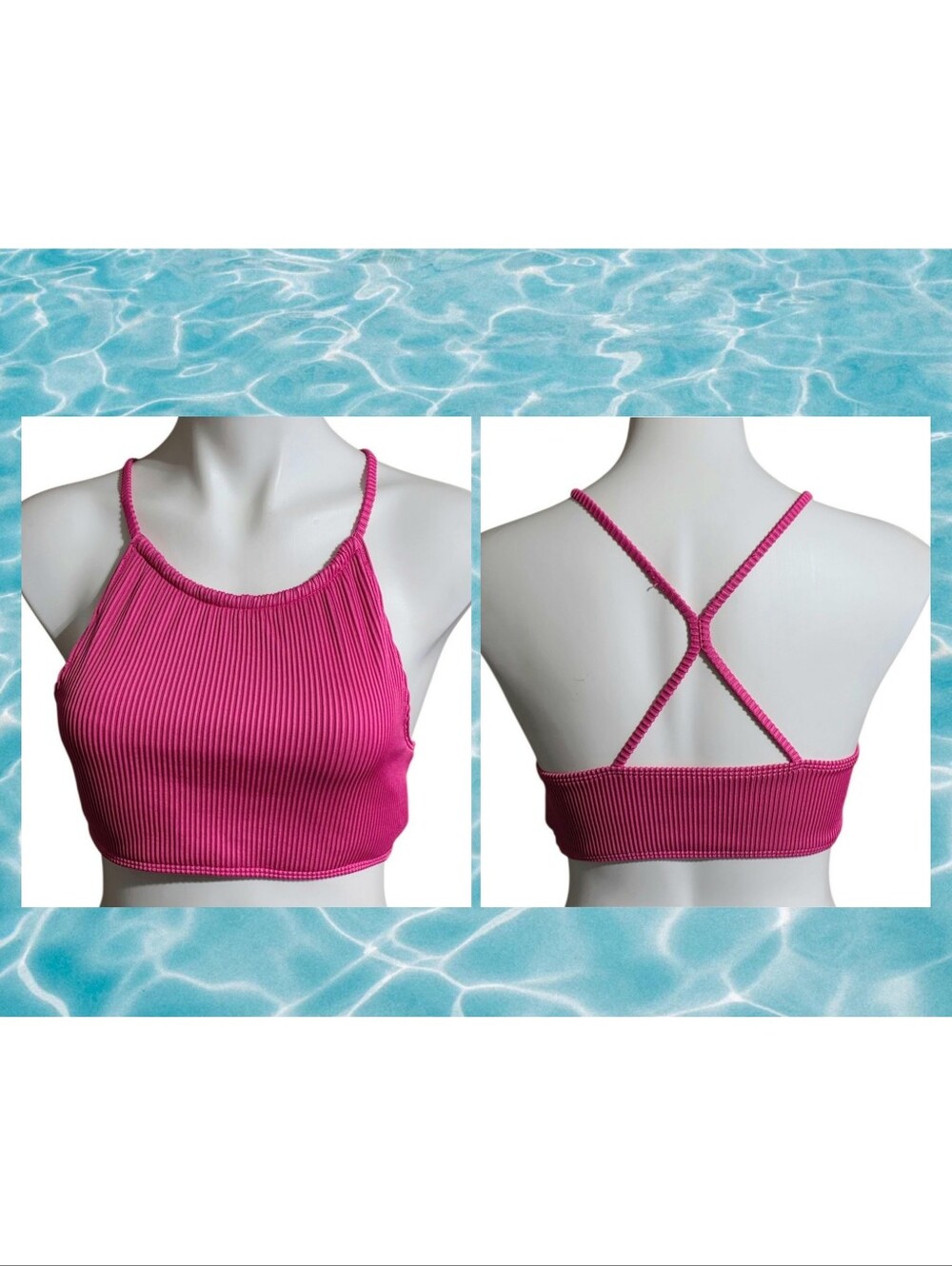 Abercrombie Kids High Neck Ribbed Swim Top Pink Size 17/18